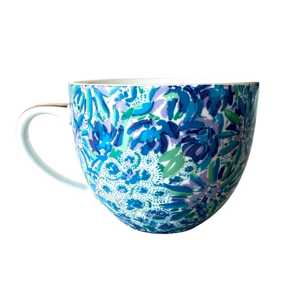 Lilly Pulitzer White Blue Green Purple Floral Print Large 12 Oz